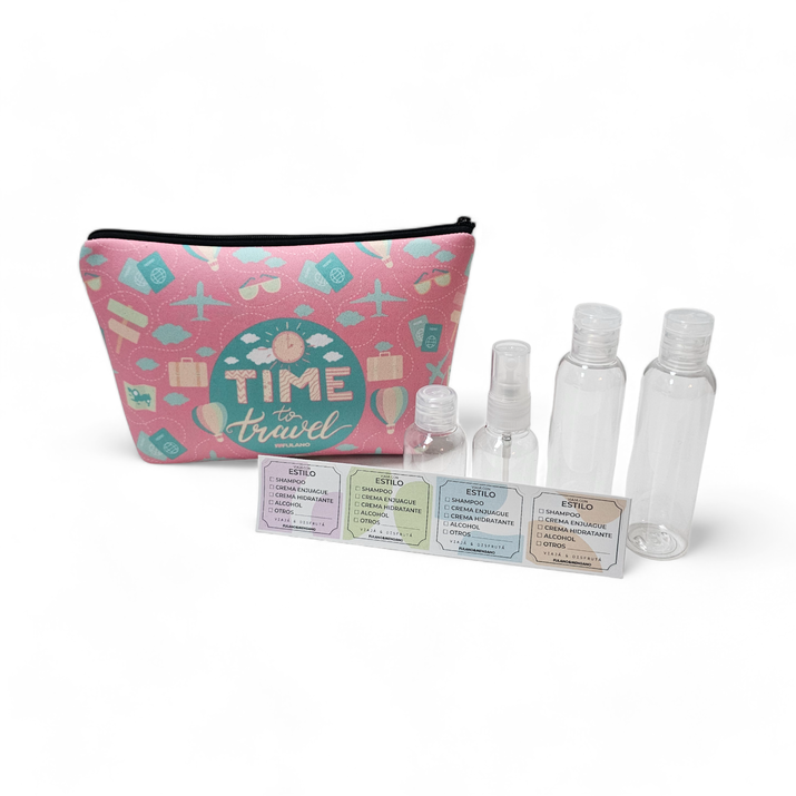 NECESER SIMIL NEOPREN + STICKERS + ATOMIZADOR + FRASCO CH + 2 FRASCOS GRANDES - TRAVEL